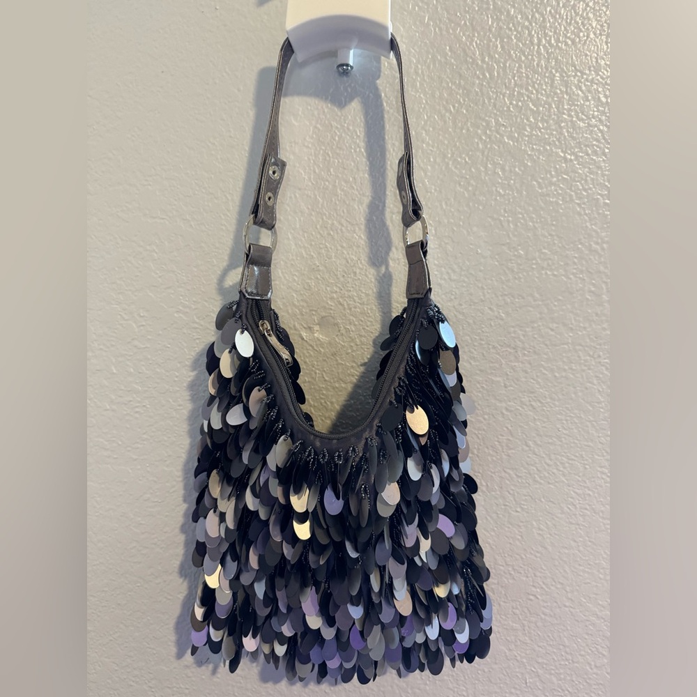 NWOT Sequin Embellished Matte Black and Silver Women's Bag